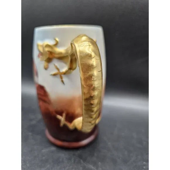 Vintage J.P. Limoges France Friar Monk Priest Drinking, Tankard, Dragon Handle